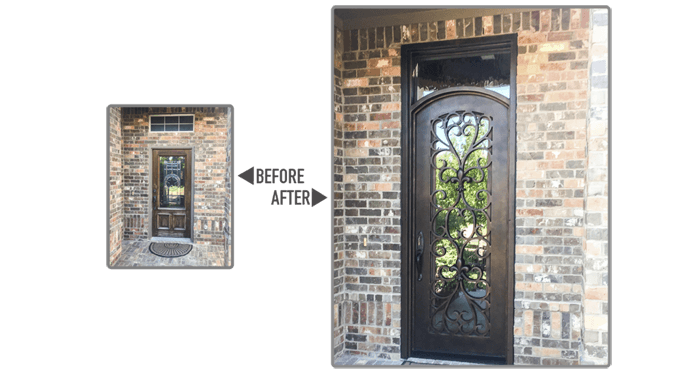 Single wooden square top door replaced single iron eyebrow top door