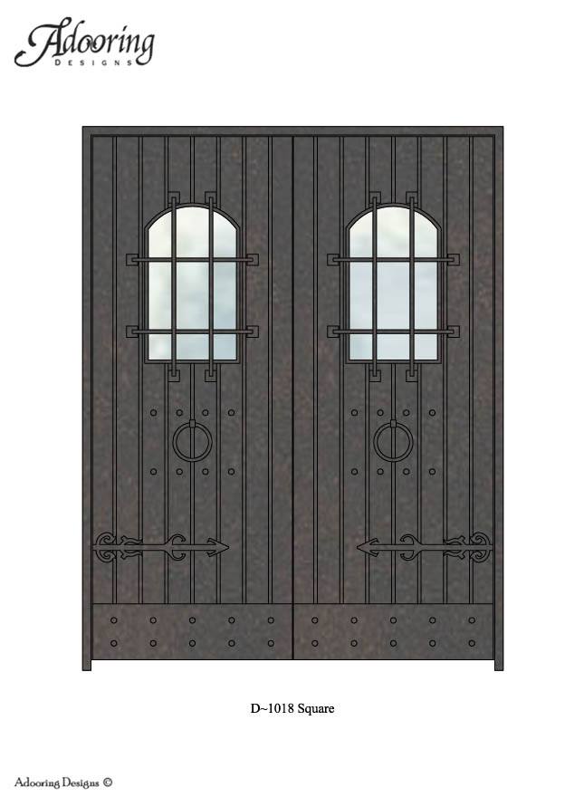 Large window in door with Square top and complex design