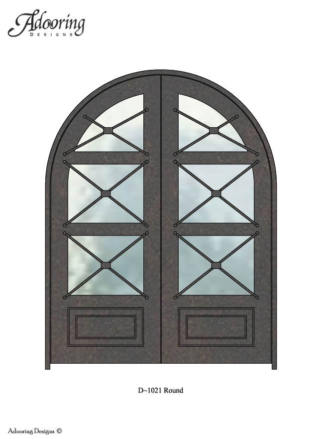 Large window in Round top single door with intricate design