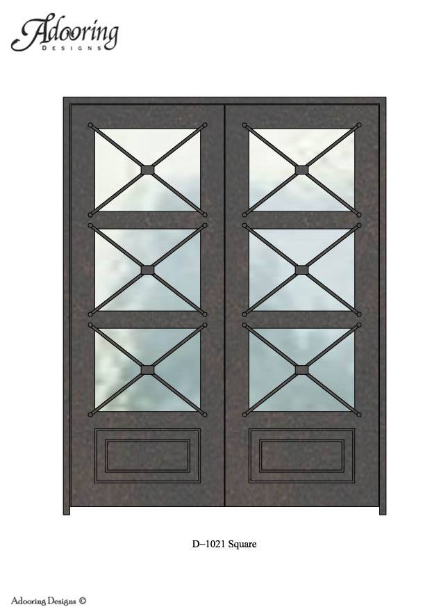 Large window in Square top single door with intricate design