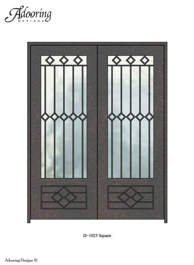 Large window in Square top single door with intricate pattern