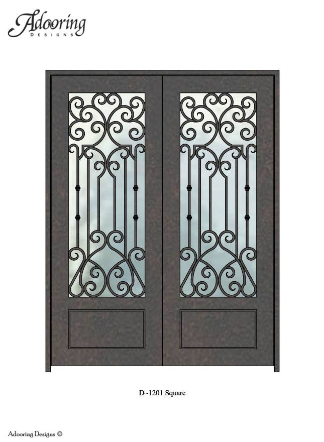 Large window in Square top single door with complex pattern