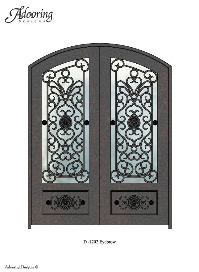 Eyebrow top double door with large window and intricate design