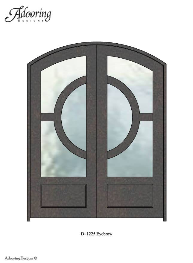 Iron door with eyebrow top and thick iron lines creating connected circles