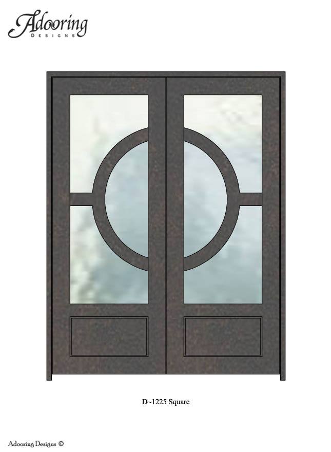 Iron door with Square top and thick iron lines creating connected circles