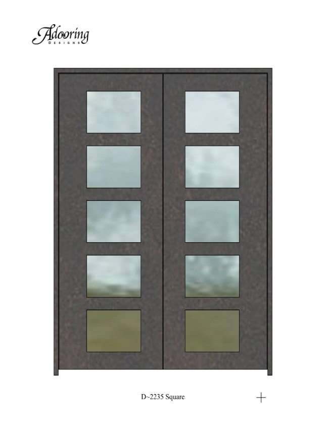 Square top iron door with complex design