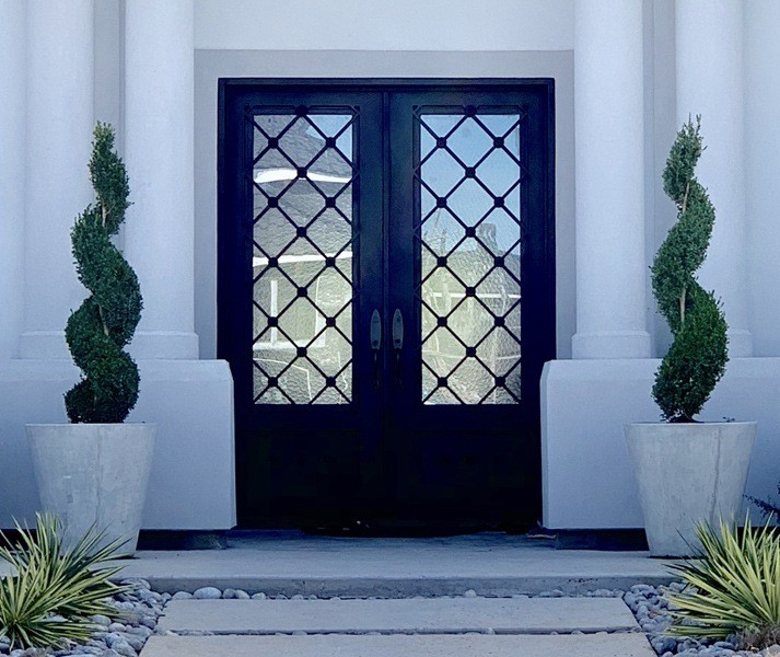 Double iron doors with square top