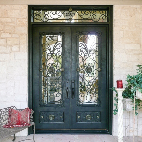 Square top double doors with pewter finish