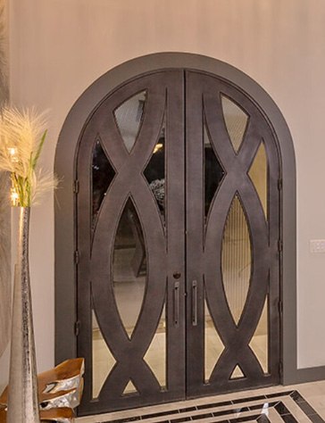 Round top double front door with bronze finish