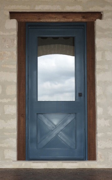 Large square top single door with pewter finish and barn door design