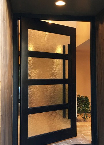 Black finish iron door with four large windows