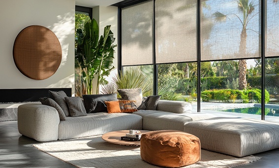 Indoor space with motorized screens