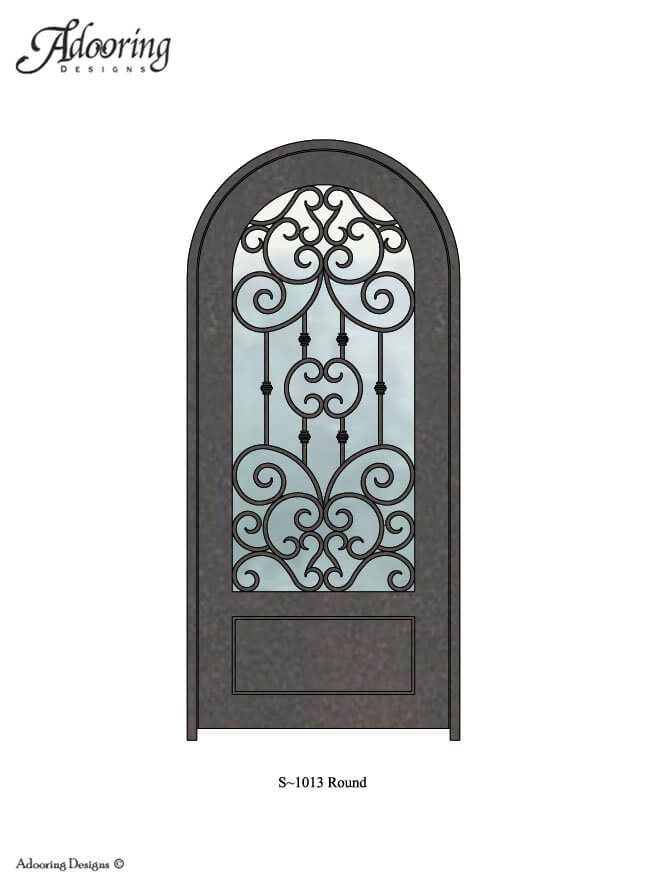 Round top iron door with intricate design