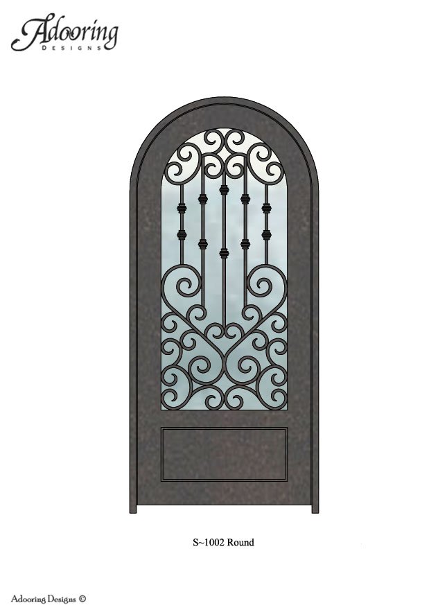 Round top iron door with complex design
