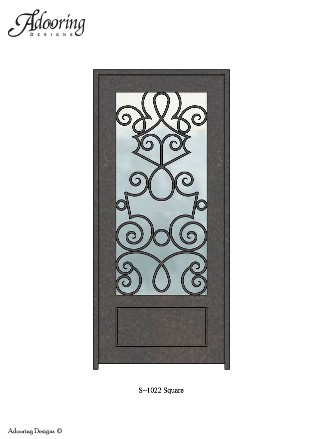 Large window in Square top single door with complex design