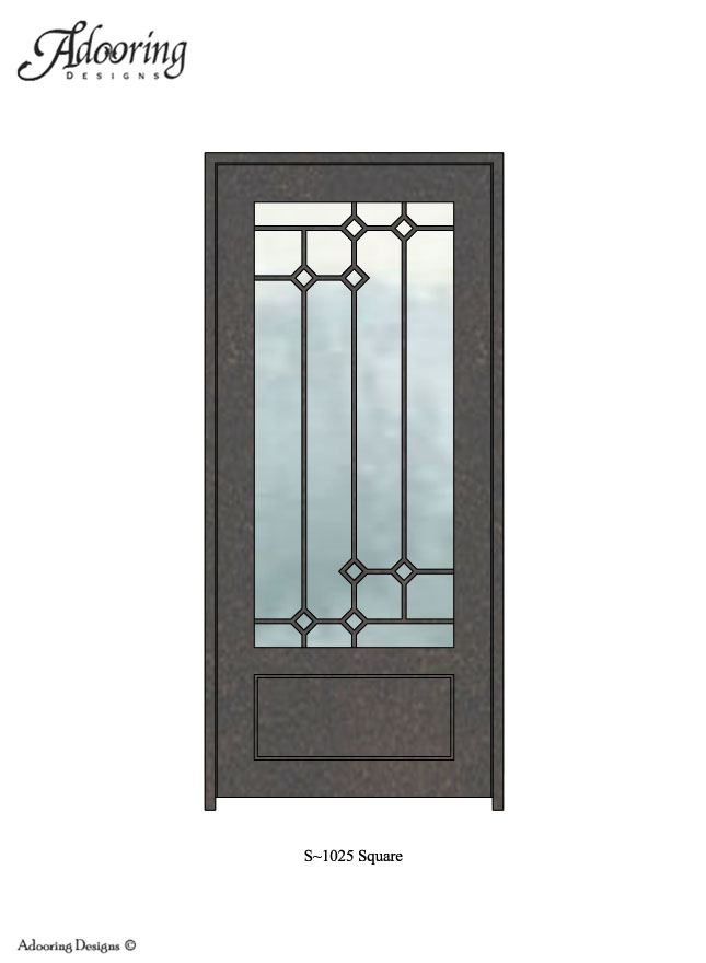 Large window in Square top single door with intricate pattern