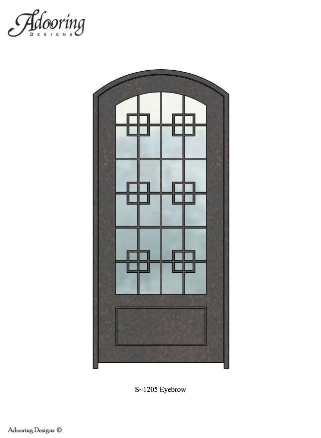 Eyebrow top single door with large window and complex pattern
