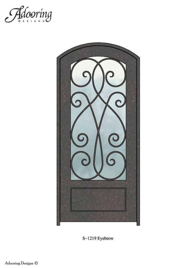 Eyebrow top door with ironwork design over window