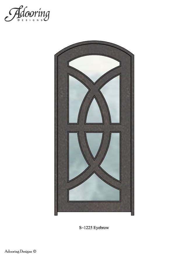 Iron door with eyebrow top and thick iron lines creating connected circles