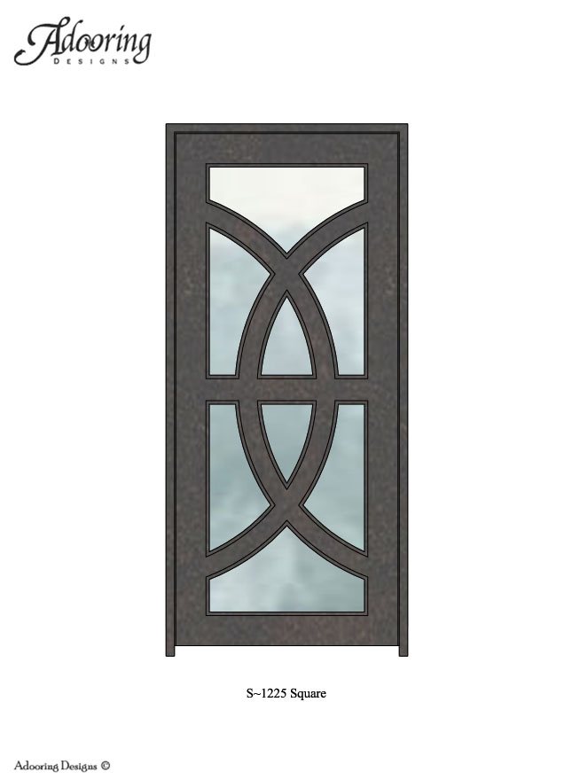 Iron door with Square top and thick iron lines creating connected circles