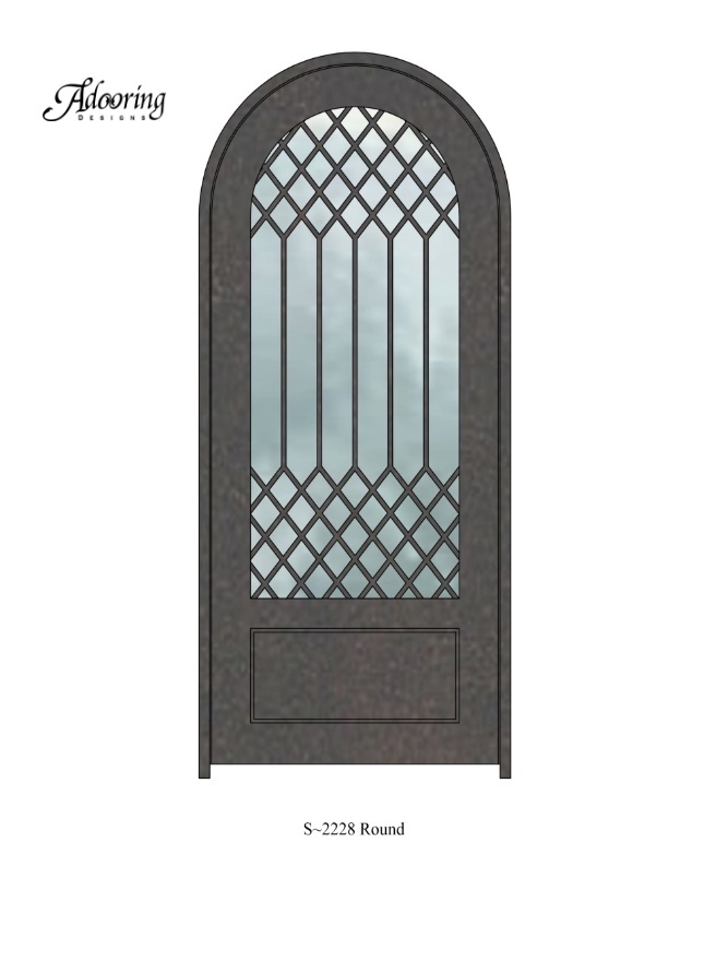 Round top iron door with intricate design