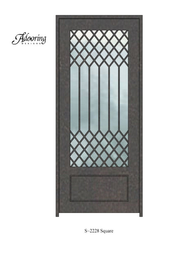 Square top iron door with complex design