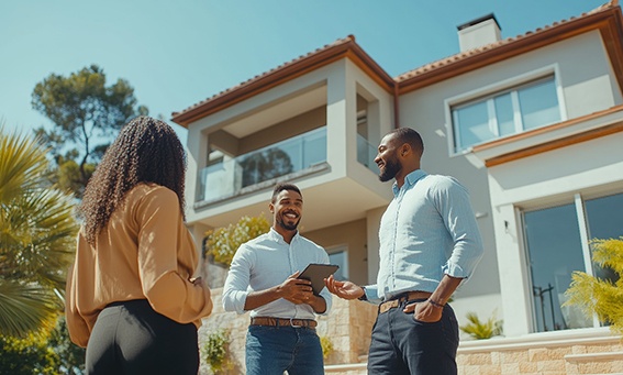 Couple discussing sliding glass walls with professional