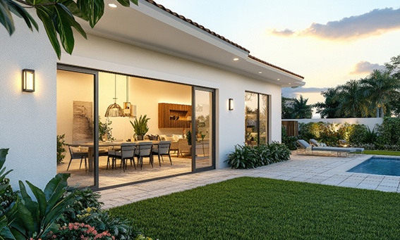 Sliding glass doors leading to outdoor area