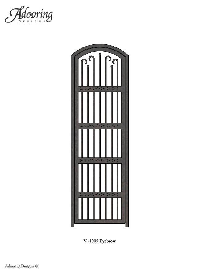 Eyebrow top single wine cellar gate with intricate pattern