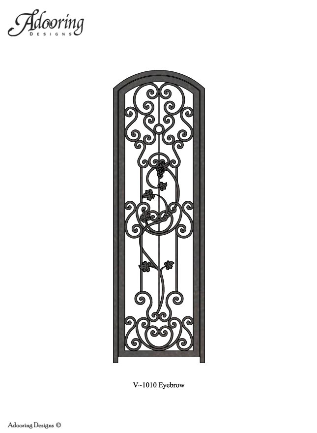 Iron single wine cellar gate with eyebrow top and complex design