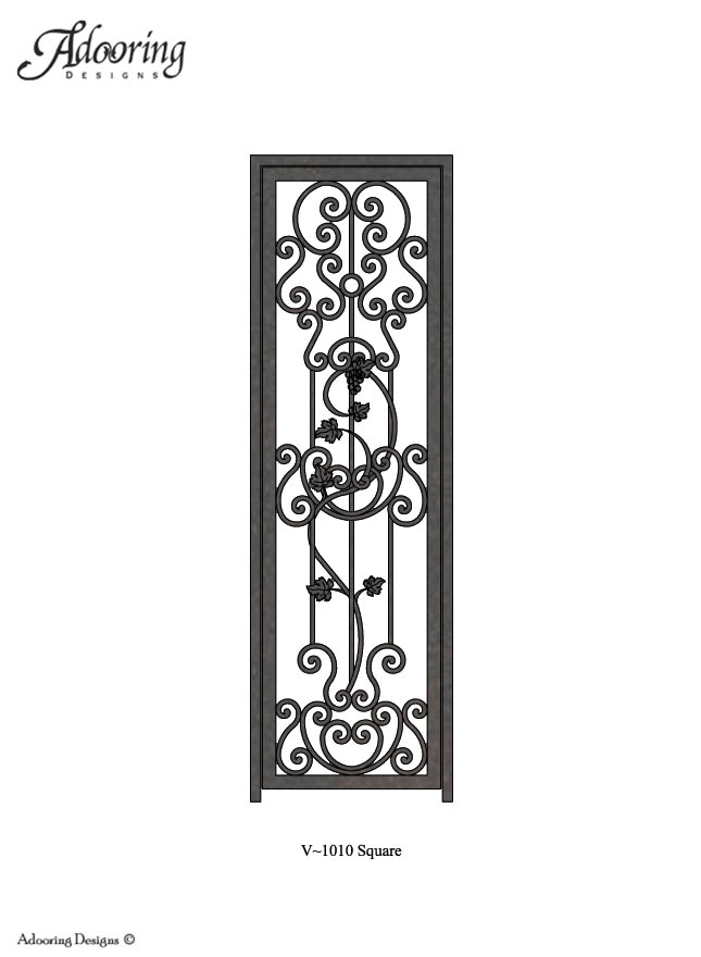 Iron single wine cellar gate with square top and complex design