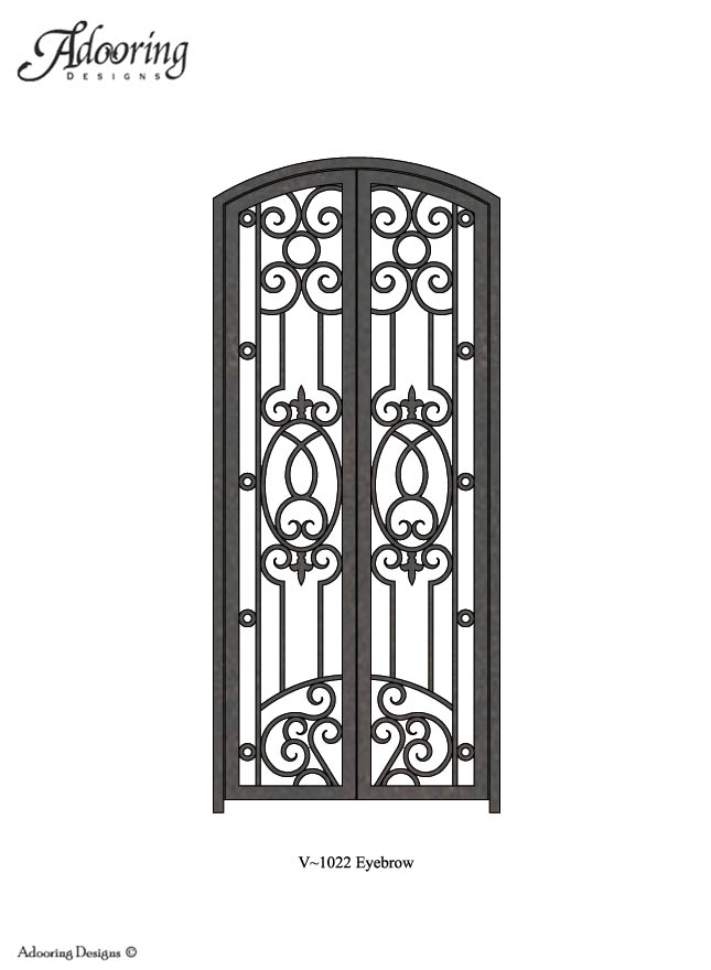 Double wine cellar gate with eyebrow top and intricate pattern