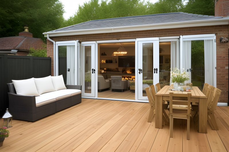 a sliding glass wall on the side of a house