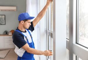 man measuring a window